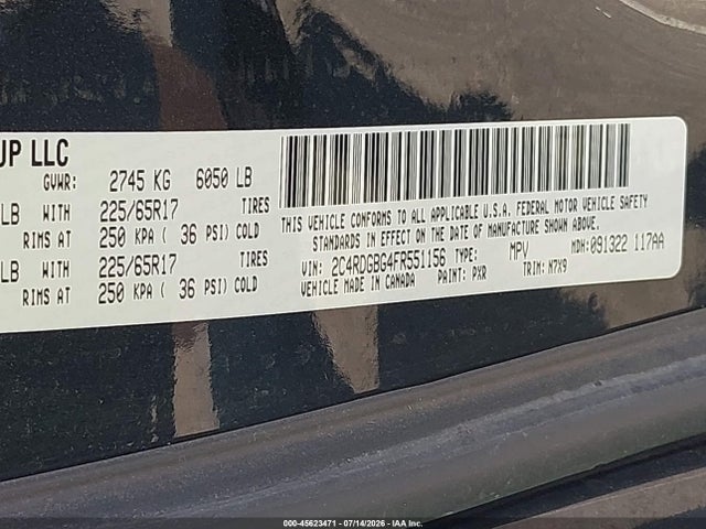 Auction sale of the 2015 Dodge Grand Caravan Se, vin: 2C4RDGBG4FR551156, lot number: 45623471
