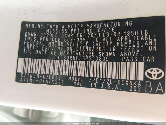 Toyota Corolla Le Plus 2016 5YFBURHE3GP553839 Image 9