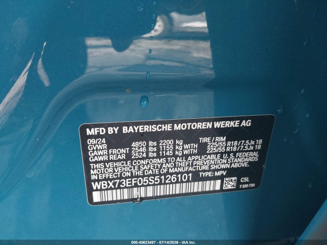45623497 :رقم المزاد ، WBX73EF05S5126101 vin ، 2025 Bmw X1 Xdrive28i مزاد بيع