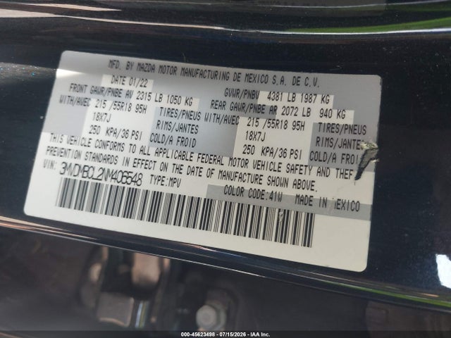Продаж на аукціоні авто 2022 Mazda Cx-30 Preferred, vin: 3MVDMBCL2NM406548, номер лоту: 45623498