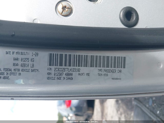 Продаж на аукціоні авто 2020 Dodge Challenger R/t, vin: 2C3CDZBT7LH123182, номер лоту: 45623517