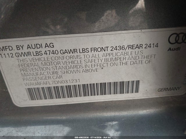 Продажа на аукционе авто 2013 Audi A4 2.0t Premium, vin: WAUAFAFL7DN031231, номер лота: 45623536