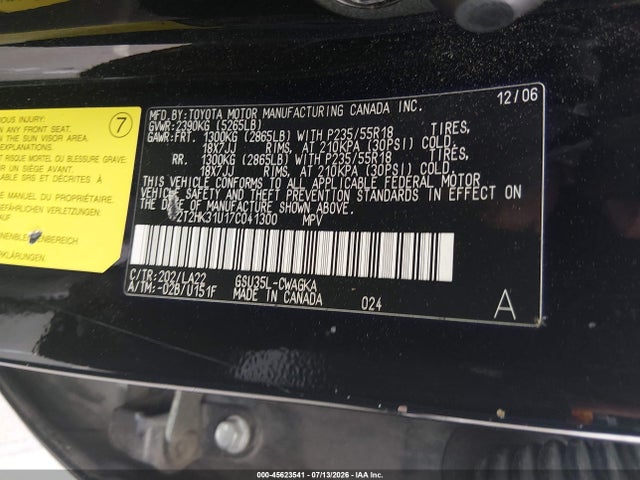 45623541 :رقم المزاد ، 2T2HK31U17C041300 vin ، 2007 Lexus Rx 350 مزاد بيع
