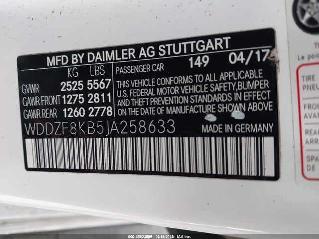 45623585 :رقم المزاد ، WDDZF8KB5JA258633 vin ، 2018 Mercedes-benz Amg E 63 S 4matic مزاد بيع