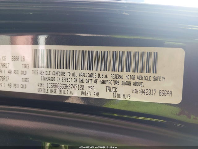 Продажа на аукционе авто 2017 Ram 1500 Slt  4x2 6'4 Box, vin: 1C6RR6GG3HS747120, номер лота: 45623608