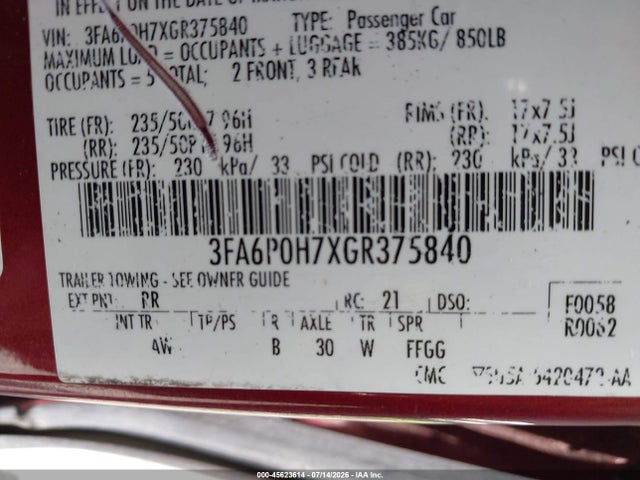 Продажа на аукционе авто 2016 Ford Fusion Se, vin: 3FA6P0H7XGR375840, номер лота: 45623614
