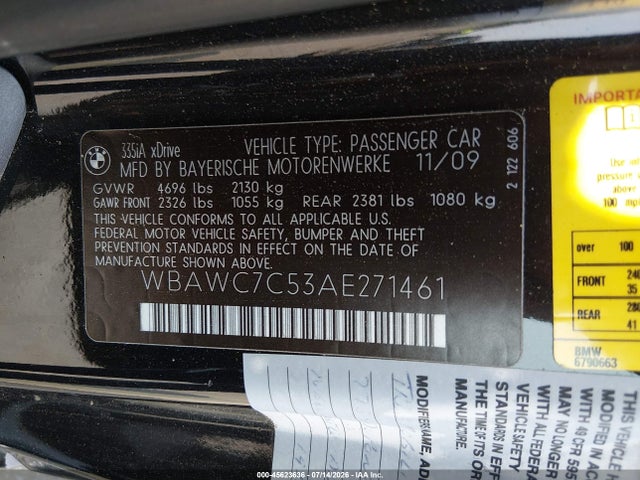 Продаж на аукціоні авто 2010 Bmw 335i Xdrive, vin: WBAWC7C53AE271461, номер лоту: 45623636