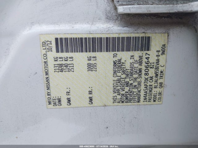 Aukcja sprzedaży 2013 Nissan Maxima 3.5 Sv, vin: 1N4AA5AP7DC806647, numer aukcji: 45623690