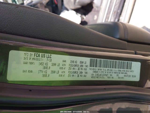 45623698 :رقم المزاد ، 1C4RDJAG7JC474671 vin ، 2018 Dodge Durango Sxt Awd مزاد بيع