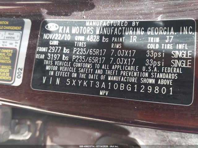 Продаж на аукціоні авто 2011 Kia Sorento Lx, vin: 5XYKT3A10BG129801, номер лоту: 45623714