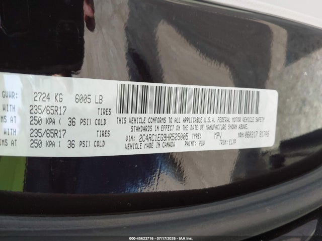 45623716 :رقم المزاد ، 2C4RC1EG9HR525005 vin ، 2017 Chrysler Pacifica Touring-l Plus مزاد بيع