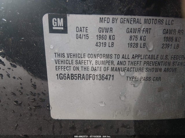 45623721 :رقم المزاد ، 1G6AB5RA0F0136471 vin ، 2015 Cadillac Ats Luxury مزاد بيع