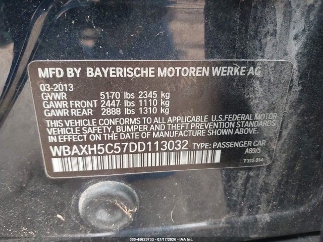 Продаж на аукціоні авто 2013 Bmw 528i Xdrive, vin: WBAXH5C57DD113032, номер лоту: 45623733