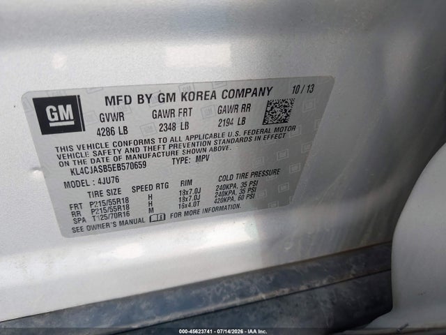 2014 Buick Encore მანქანა იყიდება აუქციონზე, vin: KL4CJASB5EB570659, აუქციონის ნომერი: 45623741