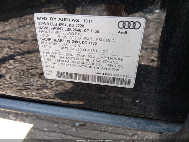 Продажа на аукционе авто 2015 Audi Q3 2.0t Premium Plus, vin: WA1EFCFS9FR004822, номер лота: 45623750