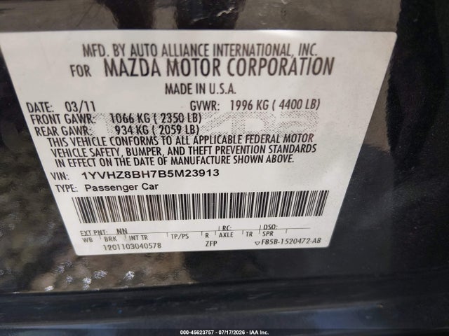 Aukcja sprzedaży 2011 Mazda Mazda6 I Sport, vin: 1YVHZ8BH7B5M23913, numer aukcji: 45623757