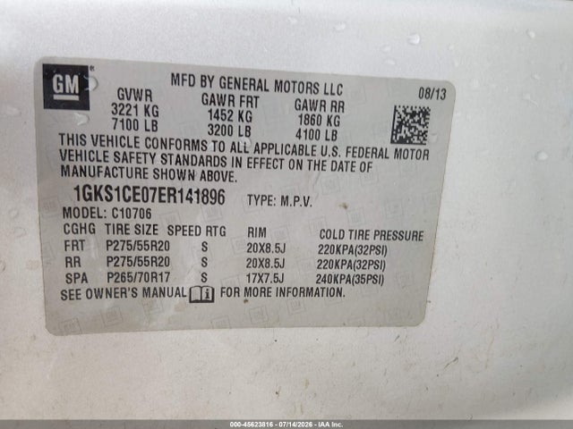 2014 Gmc Yukon Slt მანქანა იყიდება აუქციონზე, vin: 1GKS1CE07ER141896, აუქციონის ნომერი: 45623816