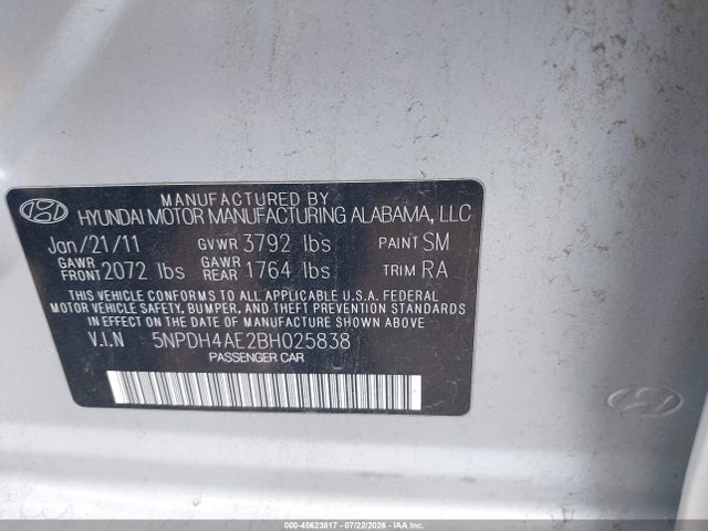 Продажа на аукционе авто 2011 Hyundai Elantra Gls, vin: 5NPDH4AE2BH025838, номер лота: 45623817