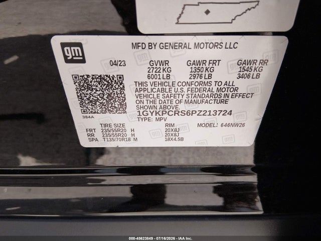 1GYKPCRS6PZ213724 Cadillac Xt6 Fwd Premium Luxury