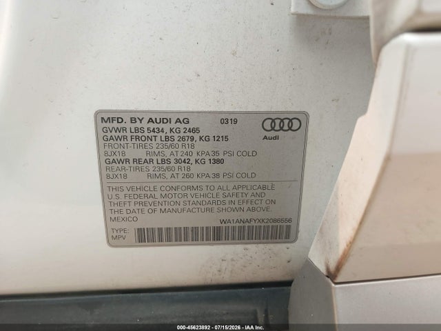 Aukcja sprzedaży 2019 Audi Q5 45 Premium, vin: WA1ANAFYXK2086556, numer aukcji: 45623892