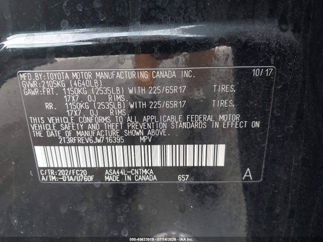 Aukcja sprzedaży 2018 Toyota Rav4 Xle, vin: 2T3RFREV6JW716395, numer aukcji: 45623919