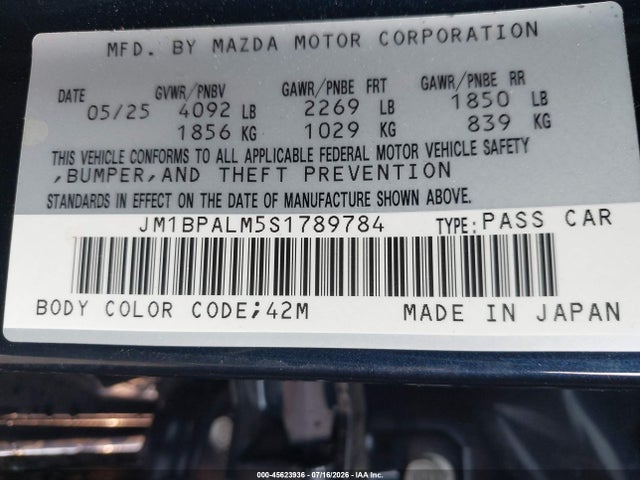 45623936 :رقم المزاد ، JM1BPALM5S1789784 vin ، 2025 Mazda Mazda3 2.5 S Preferred مزاد بيع