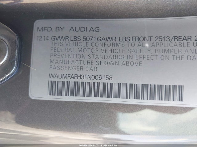 Продаж на аукціоні авто 2015 Audi A5 2.0t Premium, vin: WAUMFAFH3FN006158, номер лоту: 45623948
