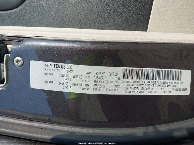 45623969 :رقم المزاد ، 2C4RC1EG1JR112887 vin ، 2018 Chrysler Pacifica Touring L Plus مزاد بيع
