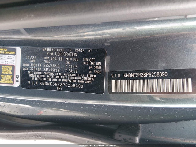 Продажа на аукционе авто 2023 Kia Carnival Mpv Sx Prestige, vin: KNDNE5H38P6258390, номер лота: 45623985