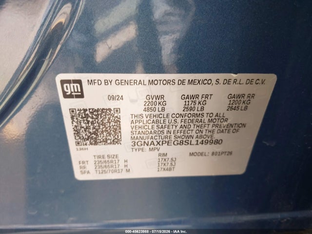 Продаж на аукціоні авто 2025 Chevrolet Equinox Awd Lt, vin: 3GNAXPEG8SL149980, номер лоту: 45623988