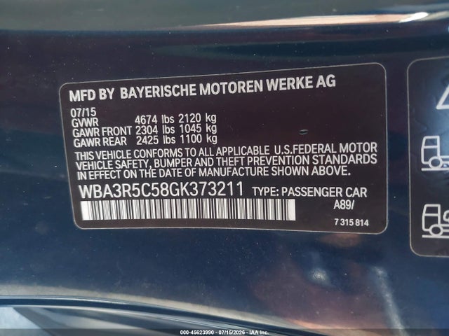 Aukcja sprzedaży 2016 Bmw 435i Xdrive, vin: WBA3R5C58GK373211, numer aukcji: 45623990