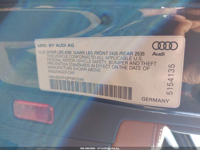 Продажа на аукционе авто 2023 Audi A4 Premium Plus 40 Tfsi Quattro S Tronic, vin: WAUBBAF43PN012544, номер лота: 45623994
