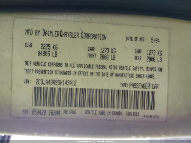 Продаж на аукціоні авто 2005 Chrysler 300, vin: 2C3JA43R95H143412, номер лоту: 45624000