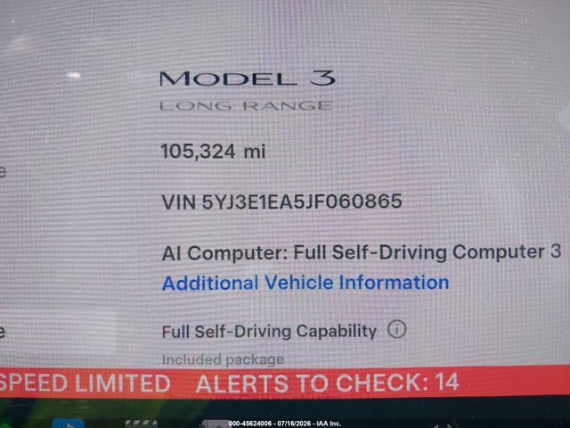 Продажа на аукционе авто 2018 Tesla Model 3 Long Range/mid Range, vin: 5YJ3E1EA5JF060865, номер лота: 45624006