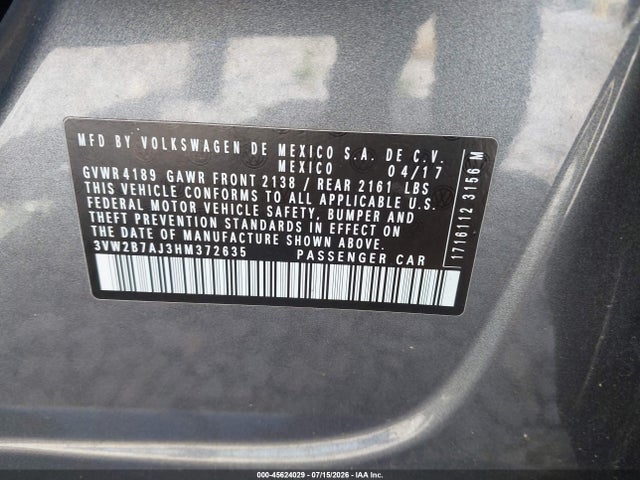 Volkswagen JETTA S 2017 3VW2B7AJ3HM372635 Image 9