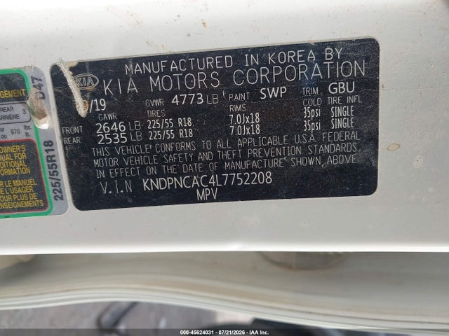 Aukcja sprzedaży 2020 Kia Sportage Ex, vin: KNDPNCAC4L7752208, numer aukcji: 45624031
