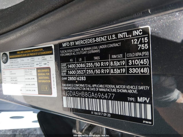 Aukcja sprzedaży 2016 Mercedes-benz Gle 350 4matic, vin: 4JGDA5HB8GA696477, numer aukcji: 45624032