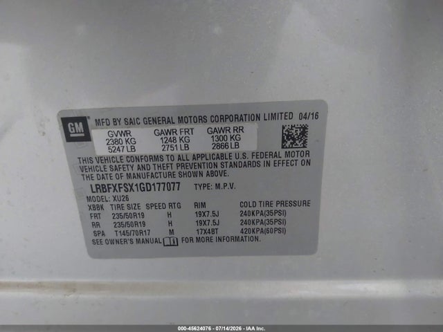 Продажа на аукционе авто 2016 Buick Envision Premium Ii, vin: LRBFXFSX1GD177077, номер лота: 45624076
