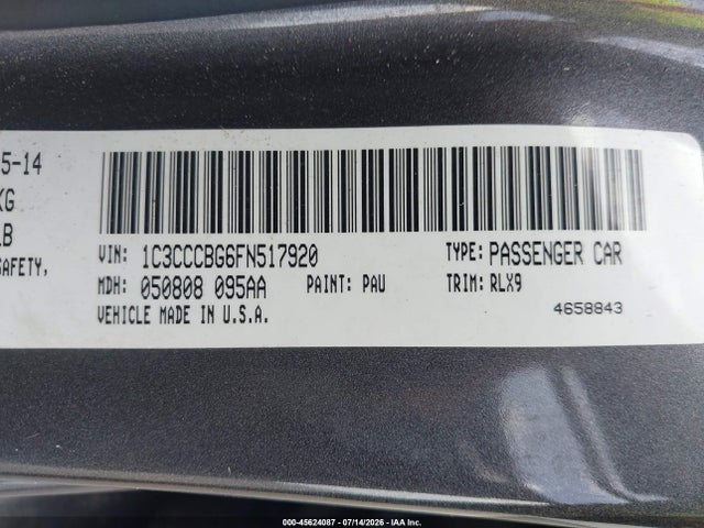 Продаж на аукціоні авто 2015 Chrysler 200 S, vin: 1C3CCCBG6FN517920, номер лоту: 45624087