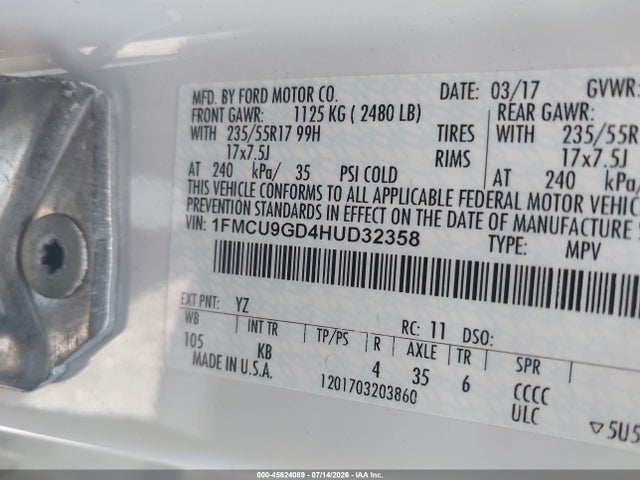 Продаж на аукціоні авто 2017 Ford Escape Se, vin: 1FMCU9GD4HUD32358, номер лоту: 45624089