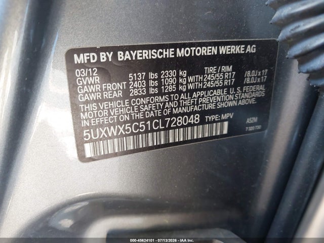 45624101 :رقم المزاد ، 5UXWX5C51CL728048 vin ، 2012 Bmw X3 Xdrive28i مزاد بيع