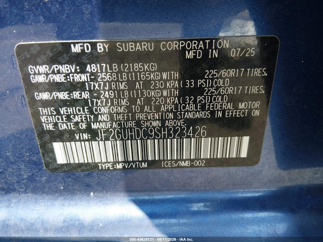 Продаж на аукціоні авто 2025 Subaru Crosstrek Premium, vin: JF2GUHDC9SH323426, номер лоту: 45624121