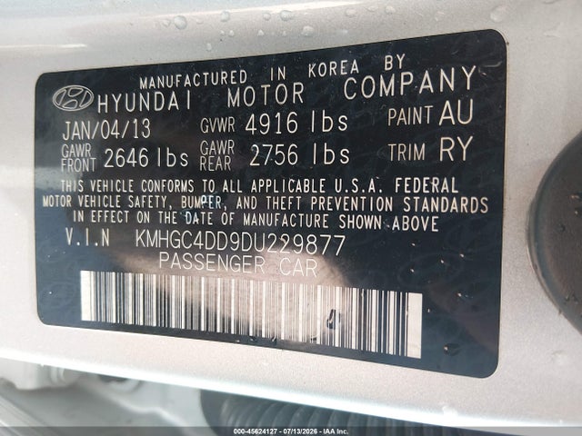 Продажа на аукционе авто 2013 Hyundai Genesis 3.8, vin: KMHGC4DD9DU229877, номер лота: 45624127