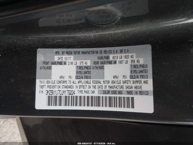 Aukcja sprzedaży 2018 Mazda Mazda3 Sport, vin: 3MZBN1U70JM179224, numer aukcji: 45624157
