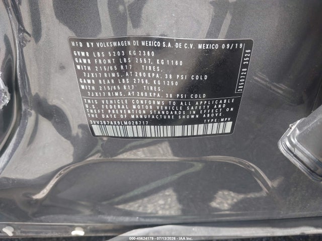 Продаж на аукціоні авто 2020 Volkswagen Tiguan 2.0t Se/2.0t Se R-line Black/2.0t Sel, vin: 3VV3B7AX9LM028717, номер лоту: 45624179
