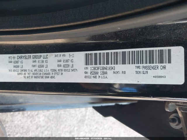 45624258 :رقم المزاد ، 1C3BC8FG3BN610343 vin ، 2011 Chrysler 200 S مزاد بيع