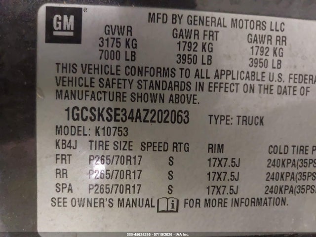 Продаж на аукціоні авто 2010 Chevrolet Silverado 1500 Lt, vin: 1GCSKSE34AZ202063, номер лоту: 45624295