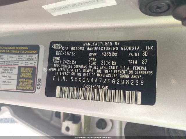 5XXGN4A72EG298236 KIA OPTIMA EX