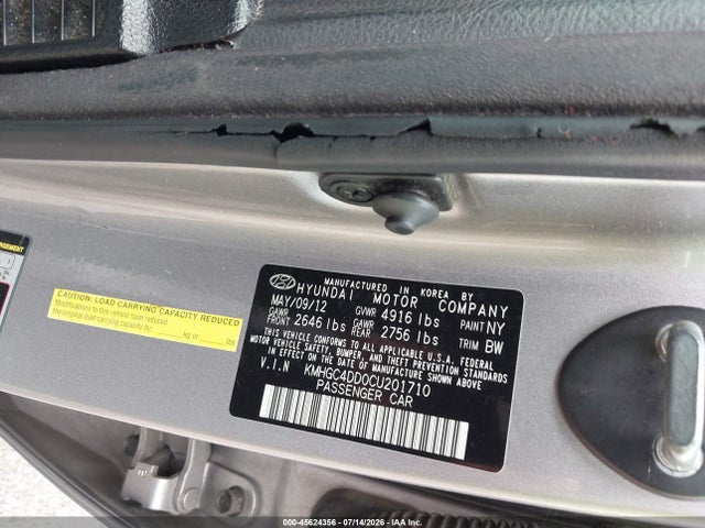 45624356 :رقم المزاد ، KMHGC4DD0CU201710 vin ، 2012 Hyundai Genesis 3.8 مزاد بيع