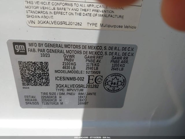 Aukcja sprzedaży 2024 Gmc Terrain Slt, vin: 3GKALVEG5RL201282, numer aukcji: 45624360